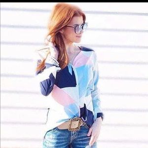 V neck color block blouse